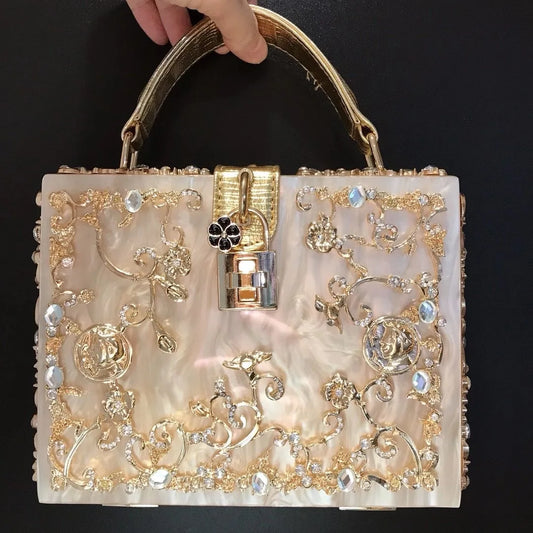 The Heart of Pearl Clutch 💖 Girl Bling Sequined Women Metal Pearl White Clutch Bags Ladies Handbags With Heart Party Cocktail Evening Purse Bag Handbag