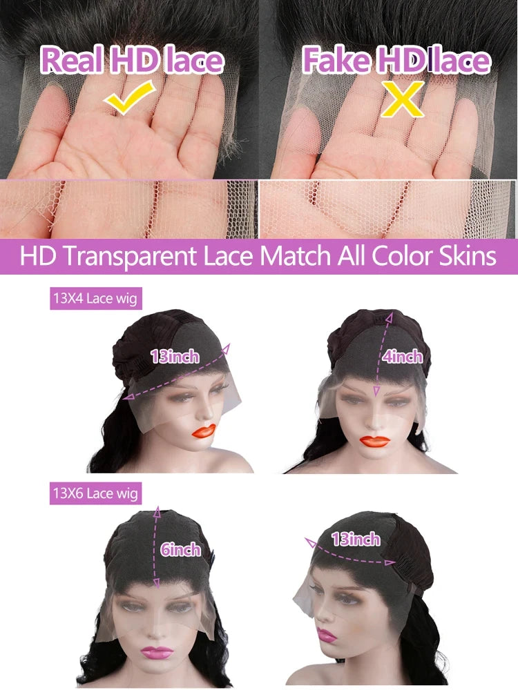 Noir Body Wave HD Transparent Lace Front Wig – 13x4 / 13x6 / 360 Lace Options (Brazilian Human Hair 30–40 Inch)