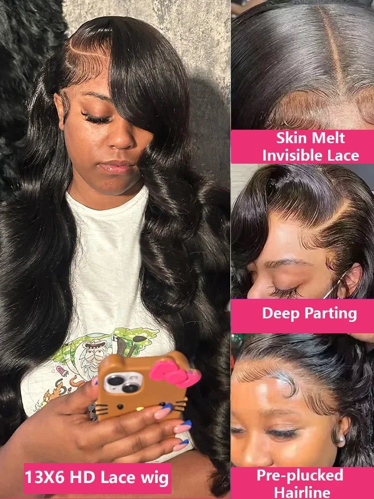 Noir Body Wave HD Transparent Lace Front Wig – 13x4 / 13x6 / 360 Lace Options (Brazilian Human Hair 30–40 Inch)