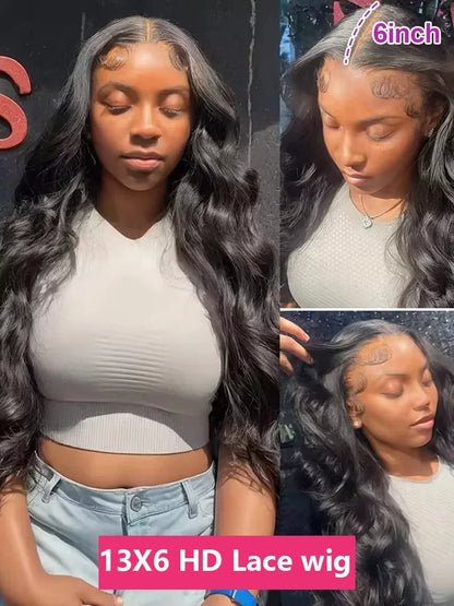 Noir Body Wave HD Transparent Lace Front Wig – 13x4 / 13x6 / 360 Lace Options (Brazilian Human Hair 30–40 Inch)