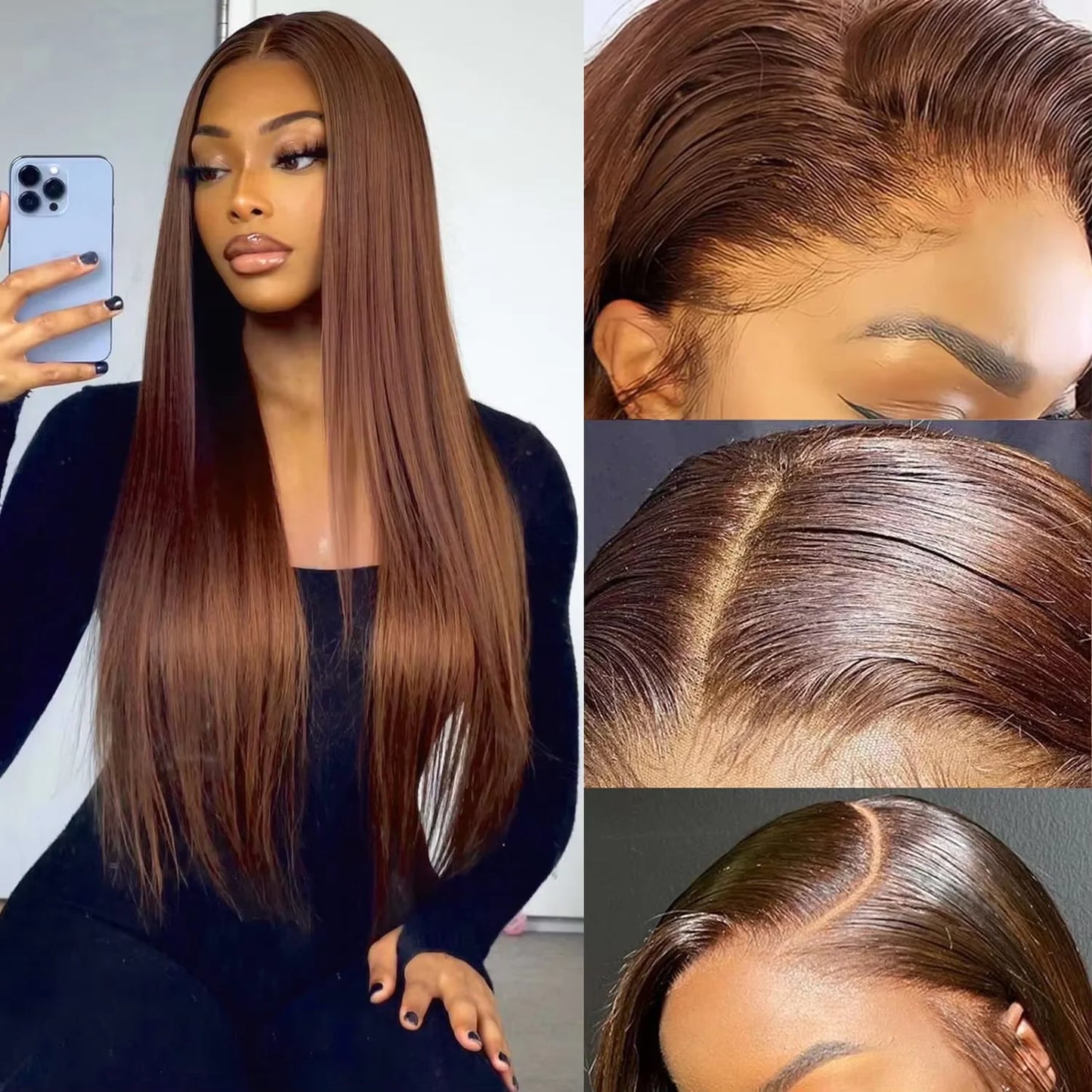 Milan – 220% Density Chocolate Brown Straight Wig | 13x4 & 13x6 HD Transparent Lace, Pre-Plucked Human Hair