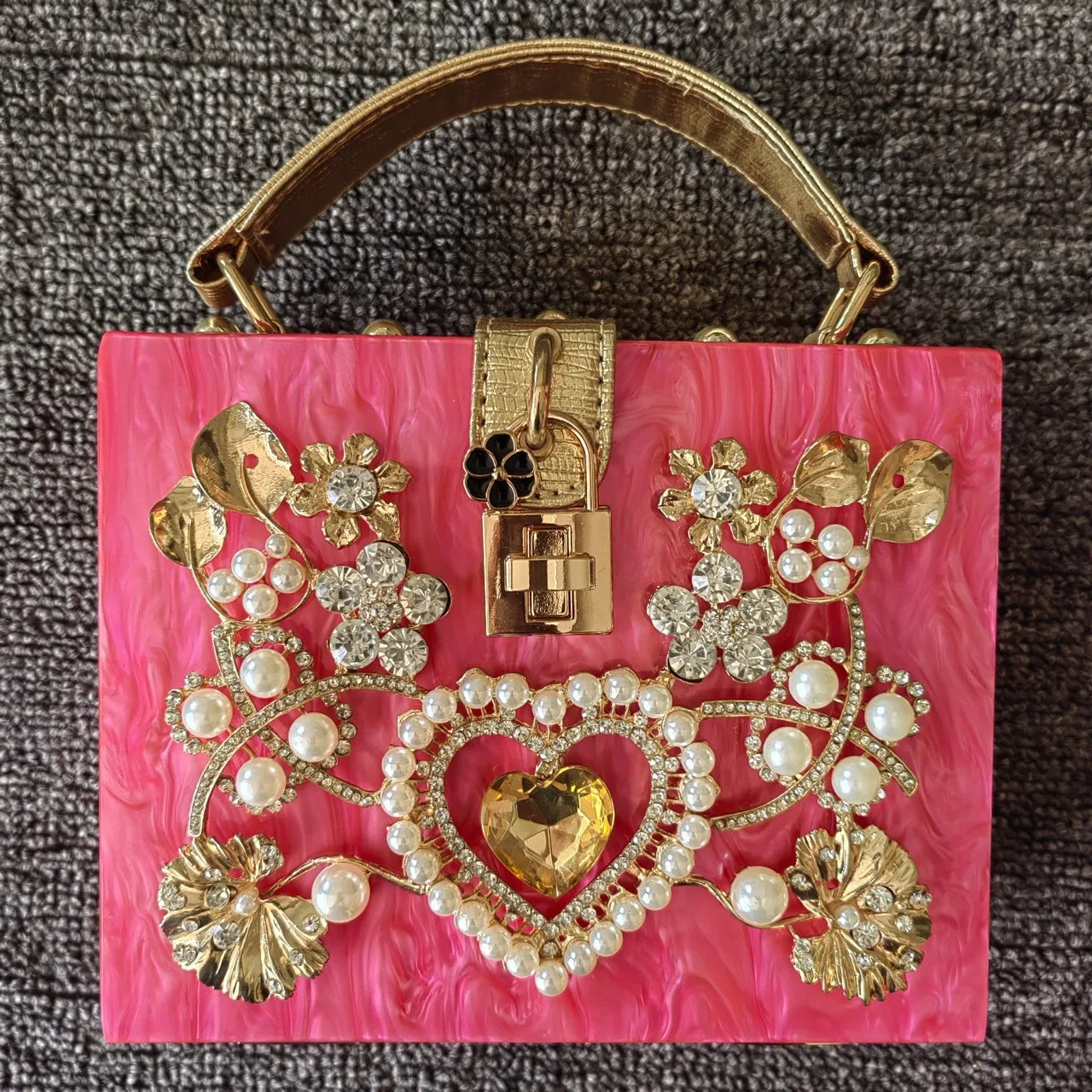 Girl Bling Sequined Women Metal Pearl Pink Clutch Bags Ladies Handbags With Heart Party Cocktail Evening Purse Bag