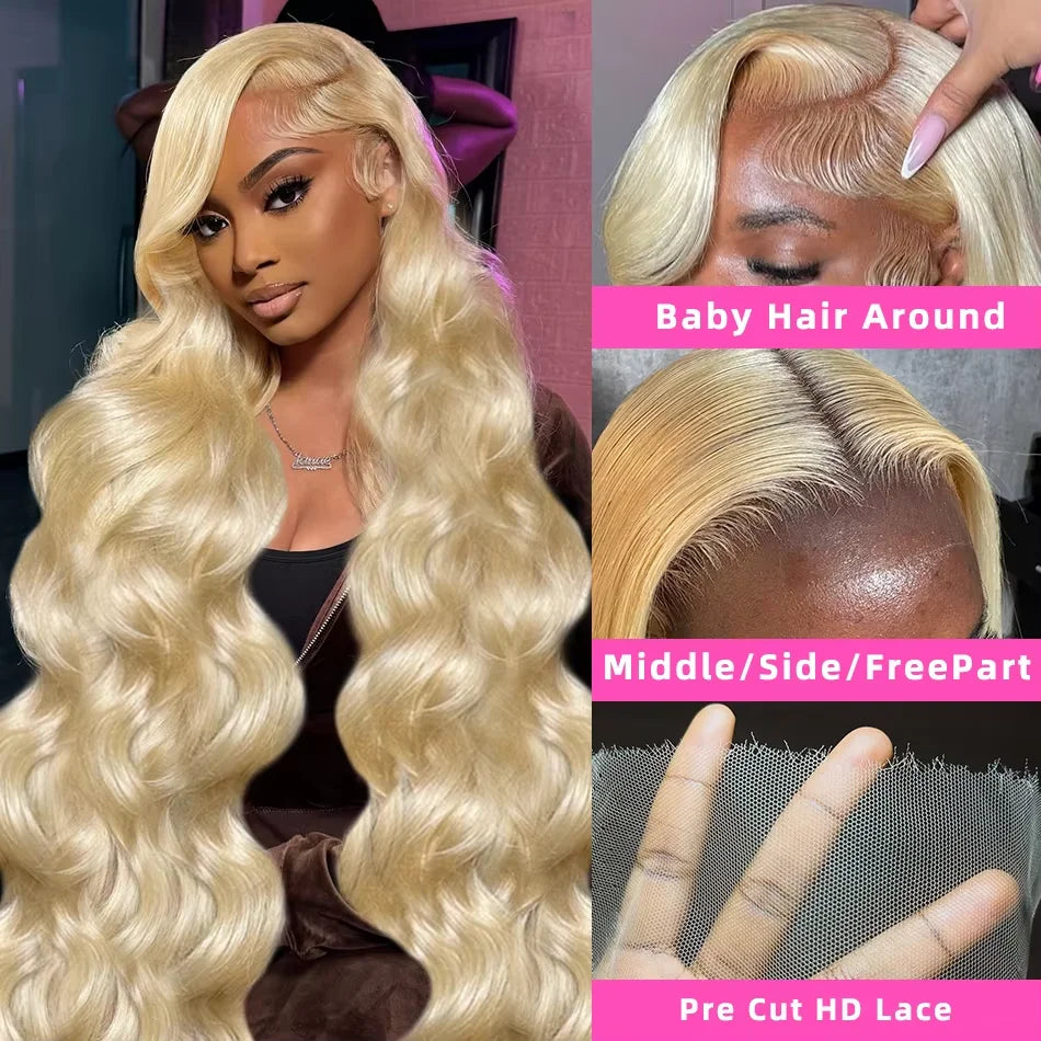 Prina | Body Wave  613 Blonde Colored 13x6 Full Frontal HD Transparent Lace  Wigs For Women 40 46 Inches Human Hair 220% Density
