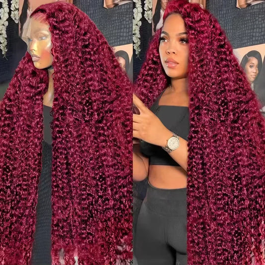 Amara Rouge – 99J Burgundy Deep Wave Wig | 200% Density, 13x6 HD Transparent Lace, 100% Brazilian Human Hair (46-Inch Luxury Length)