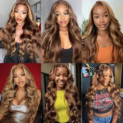 Valencia - Highlight 4/27 Body Wave Wig – 13x6 HD Lace Front Brazilian Human Hair Wig, Pre-Plucked 13x4 Transparent Lace for Women