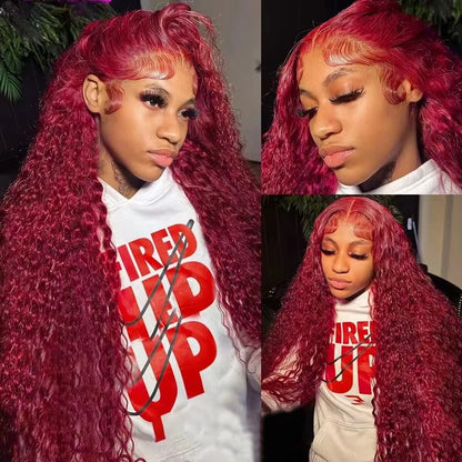Amara Rouge – 99J Burgundy Deep Wave Wig | 200% Density, 13x6 HD Transparent Lace, 100% Brazilian Human Hair (46-Inch Luxury Length)