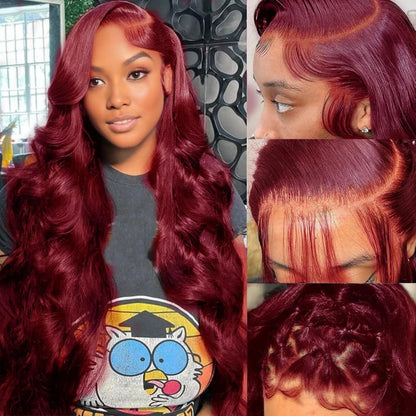 Merlot 13x6 HD Lace Frontal Wig – 99J Burgundy Body Wave Human Hair