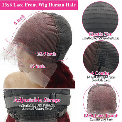 Amara Rouge – 99J Burgundy Deep Wave Wig | 200% Density, 13x6 HD Transparent Lace, 100% Brazilian Human Hair (46-Inch Luxury Length)