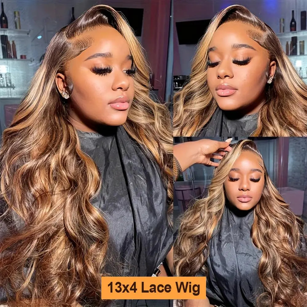 Valencia - Highlight 4/27 Body Wave Wig – 13x6 HD Lace Front Brazilian Human Hair Wig, Pre-Plucked 13x4 Transparent Lace for Women
