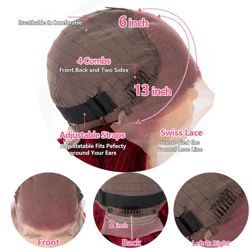 Merlot 13x6 HD Lace Frontal Wig – 99J Burgundy Body Wave Human Hair