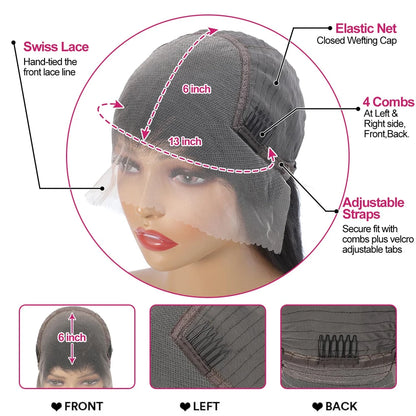 Synthetic Kinky Straight 4x4 Lace closure Wigs 200% Density 13X6 HD Yaki Straight Lace Front Wigs Wear and Go Glueless Wigs