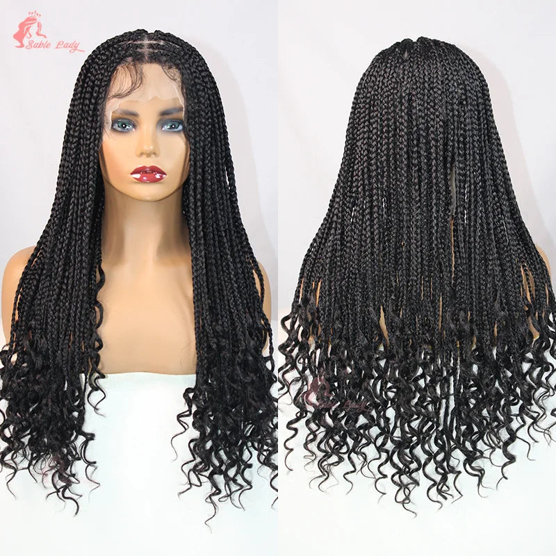 Synthetic Knotless Box Braided Wigs French Curly Full Lace Braids Hair Wig Afric Cornrow Braiding Lace Wigs For Black Women