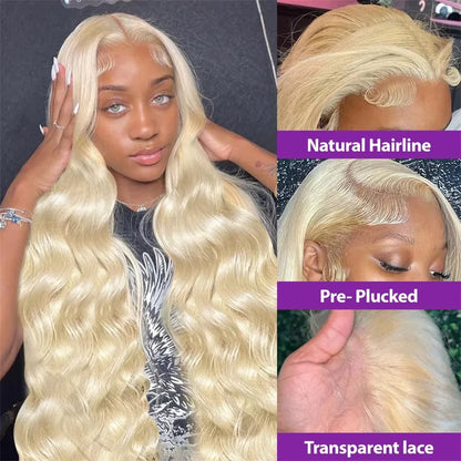 Prina | Body Wave  613 Blonde Colored 13x6 Full Frontal HD Transparent Lace  Wigs For Women 40 46 Inches Human Hair 220% Density