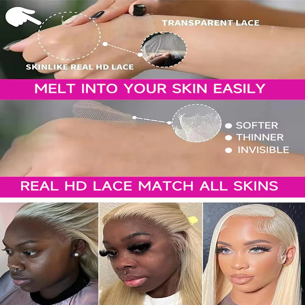 Luna | Straight 13x6 | 13x4 Lace Frontal Wig 613 Colored Lace Frontal 200 Density 46 Inch Human Hair Wigs For Women