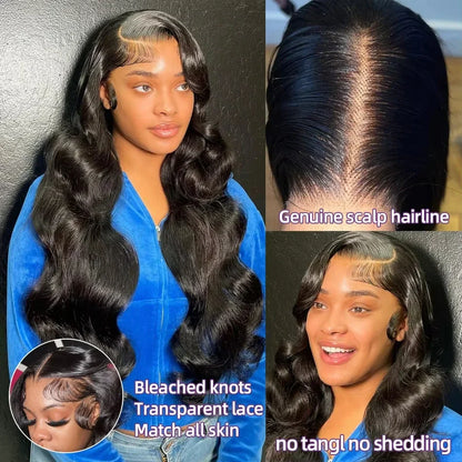 Ebony | 250% Density Body Wave Wig – 13x6 HD Lace Frontal Human Hair Wig, 40-Inch Pre-Plucked Brazilian Hair, Transparent HD Lace Front