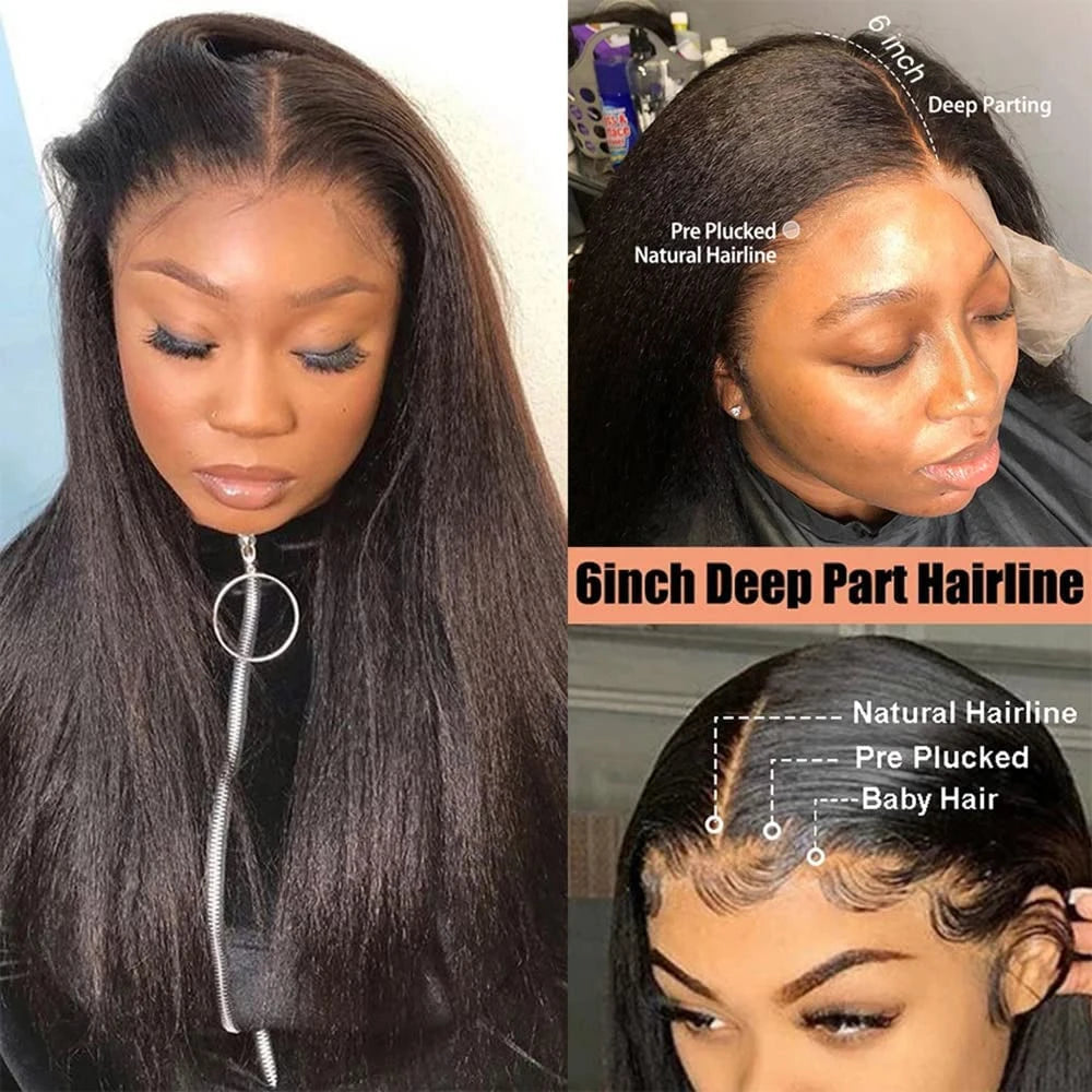 Synthetic Kinky Straight 4x4 Lace closure Wigs 200% Density 13X6 HD Yaki Straight Lace Front Wigs Wear and Go Glueless Wigs