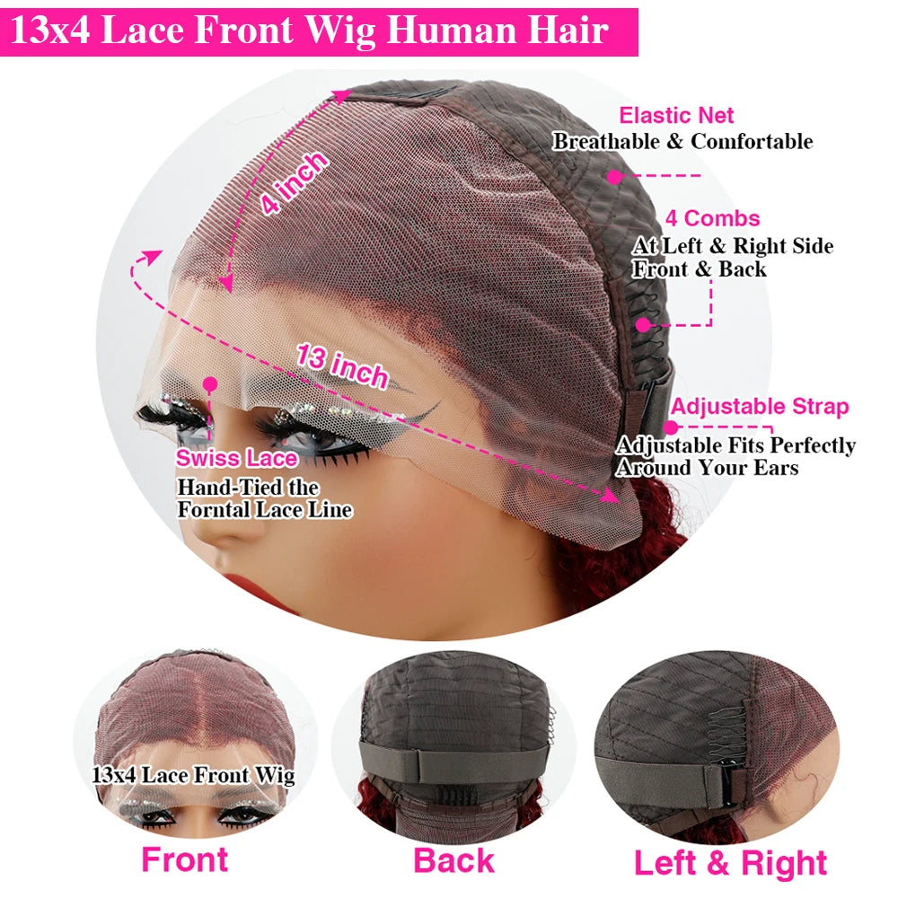 Amara Rouge – 99J Burgundy Deep Wave Wig | 200% Density, 13x6 HD Transparent Lace, 100% Brazilian Human Hair (46-Inch Luxury Length)