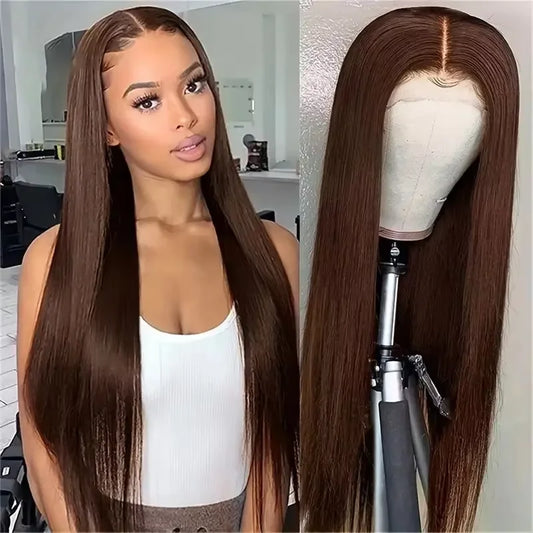 Milan – 220% Density Chocolate Brown Straight Wig | 13x4 & 13x6 HD Transparent Lace, Pre-Plucked Human Hair