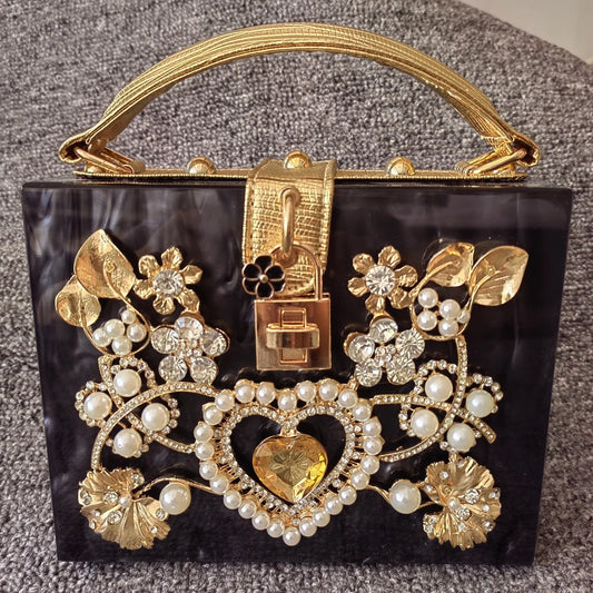 Girl Bling Sequined Women Metal Pearl Black Clutch Bags Ladies Handbags With Heart Party Cocktail Evening Purse Bag Pink Handbag