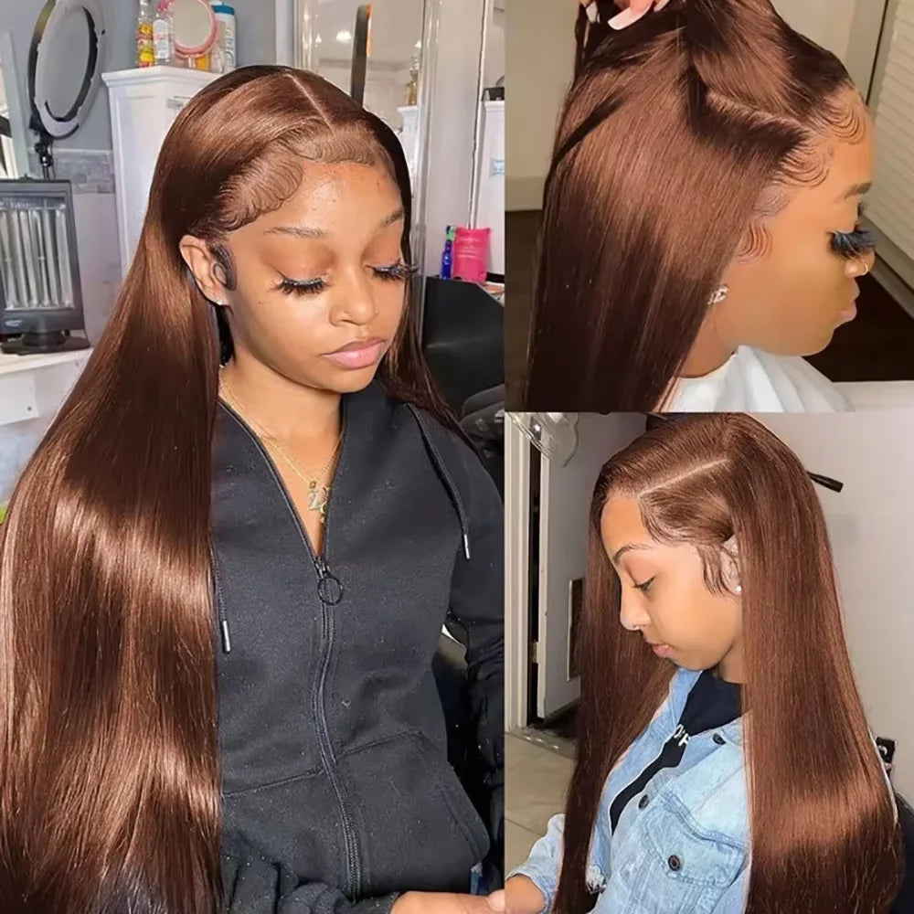 Milan – 220% Density Chocolate Brown Straight Wig | 13x4 & 13x6 HD Transparent Lace, Pre-Plucked Human Hair