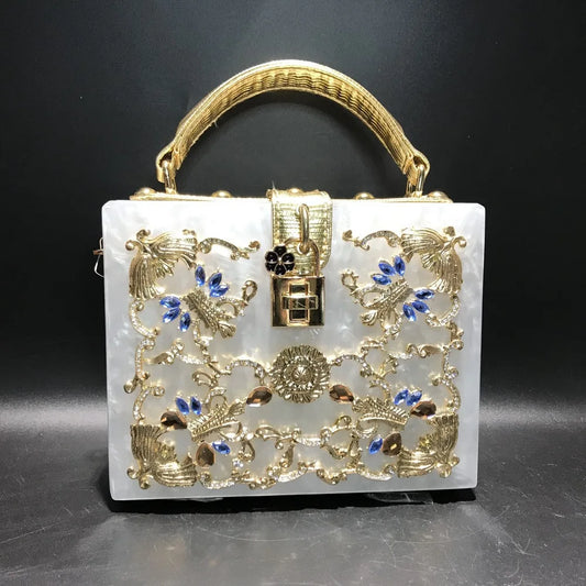 Girl Bling Sequined Women Metal Pearl White Clutch Bags Ladies Handbags  Party Cocktail Evening Purse Bag