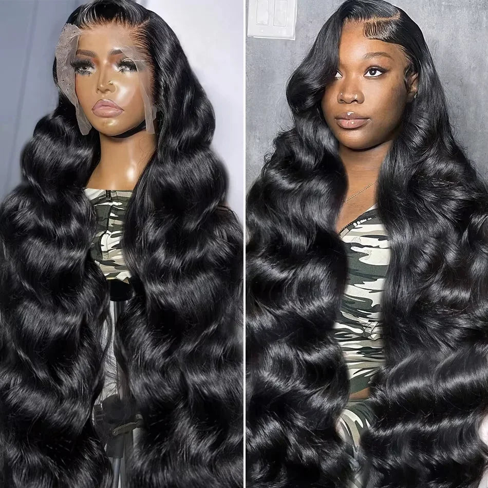Ebony | 250% Density Body Wave Wig – 13x6 HD Lace Frontal Human Hair Wig, 40-Inch Pre-Plucked Brazilian Hair, Transparent HD Lace Front