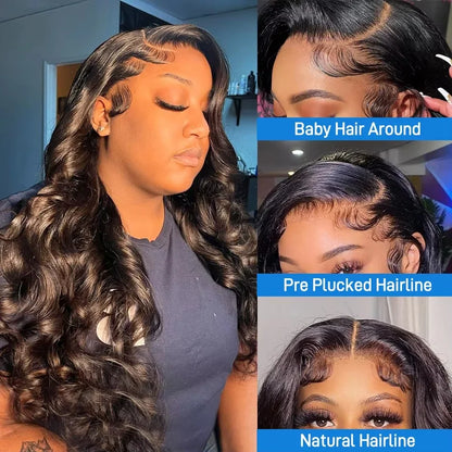 Ebony | 250% Density Body Wave Wig – 13x6 HD Lace Frontal Human Hair Wig, 40-Inch Pre-Plucked Brazilian Hair, Transparent HD Lace Front