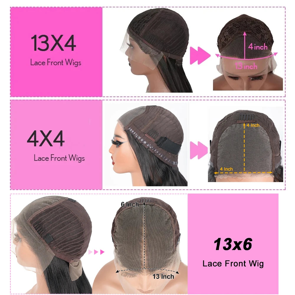 Synthetic Kinky Straight 4x4 Lace closure Wigs 200% Density 13X6 HD Yaki Straight Lace Front Wigs Wear and Go Glueless Wigs